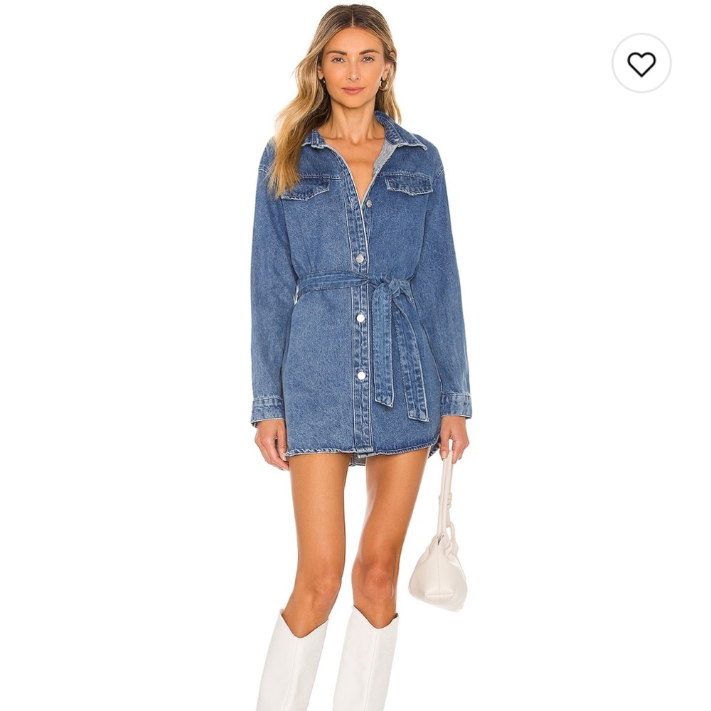 superdown Blue Denim Button-Front Belted Shirt Dress